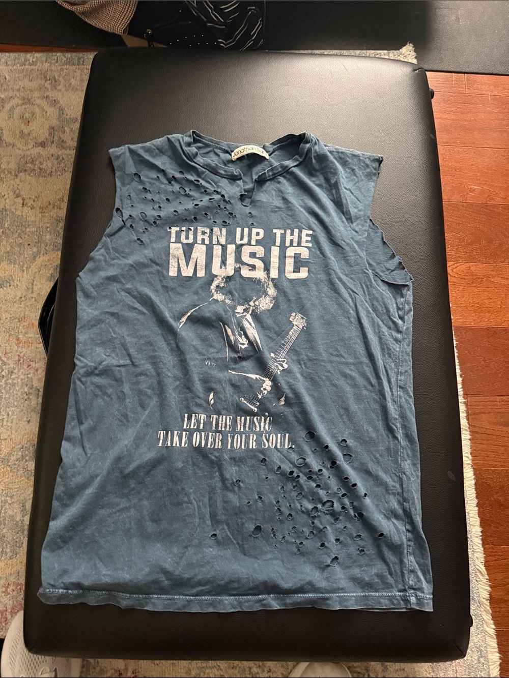 Jonathan Saint Distressed Slate Blue Graphic Tank